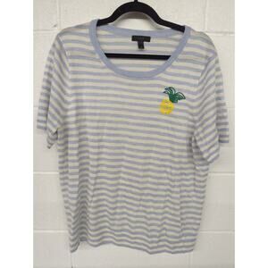 J.crew striped pineapple 🍍 Sweater T-shirt Style Embroidered Short Sleeve blue